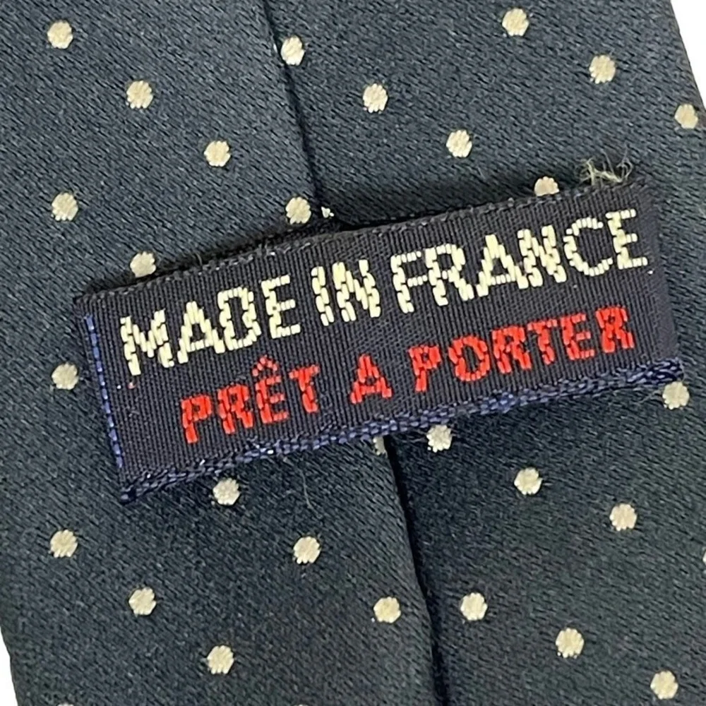 Jean Patou Necktie Mens One Size Navy Blue Polka Dot Silk France Dapper